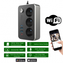 Ak�m Korumal� 3�l� Priz USB Giri�li WiFi Gizli Kamera